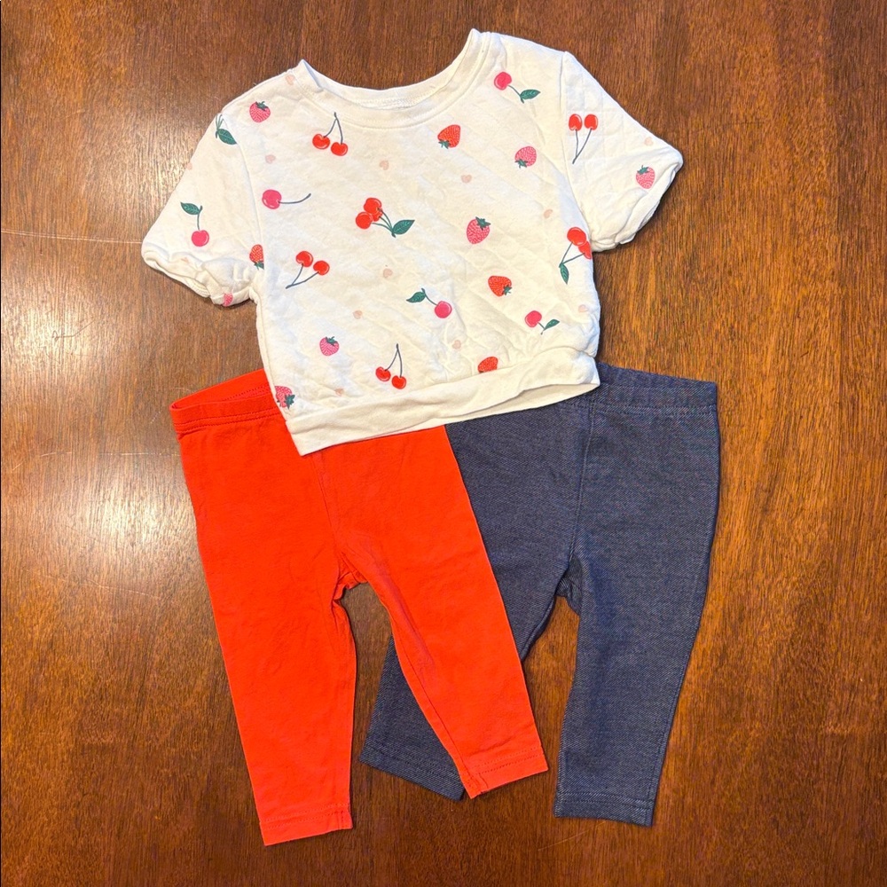 9 Month Girl Carter's Cream Strawberry and Cherry Outfit Set